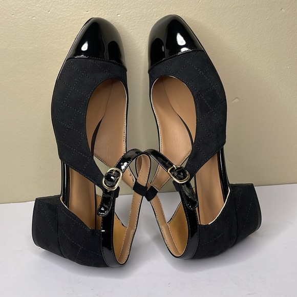 CAUNBEILY Mary Jane pumps Black Chunky Low Heel Ankle Strap Square Toe NWOT  8 - Picture 4 of 14